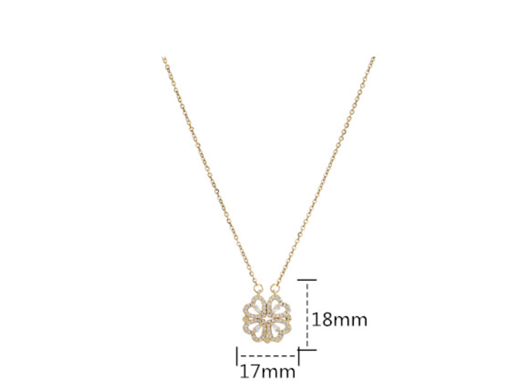 Magnetic Folding Heart Shaped Four Leaf Clover Pendant Necklace - Essential Jewel